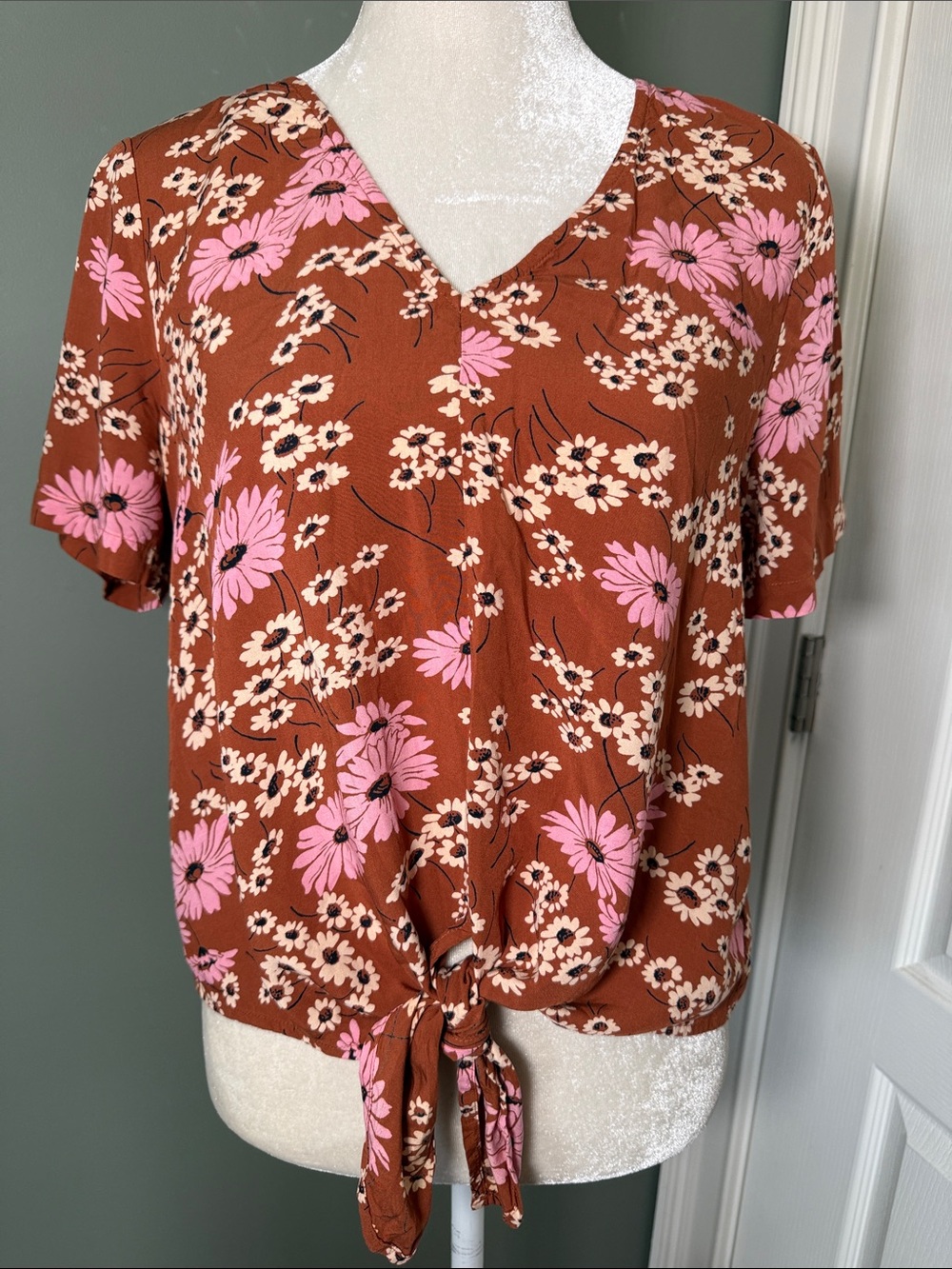 Madewell Novel Tie Front Top Hillside Daisies Burnt Clay Floral M